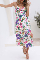 Floral Print Backless Side Slit Cami Dress